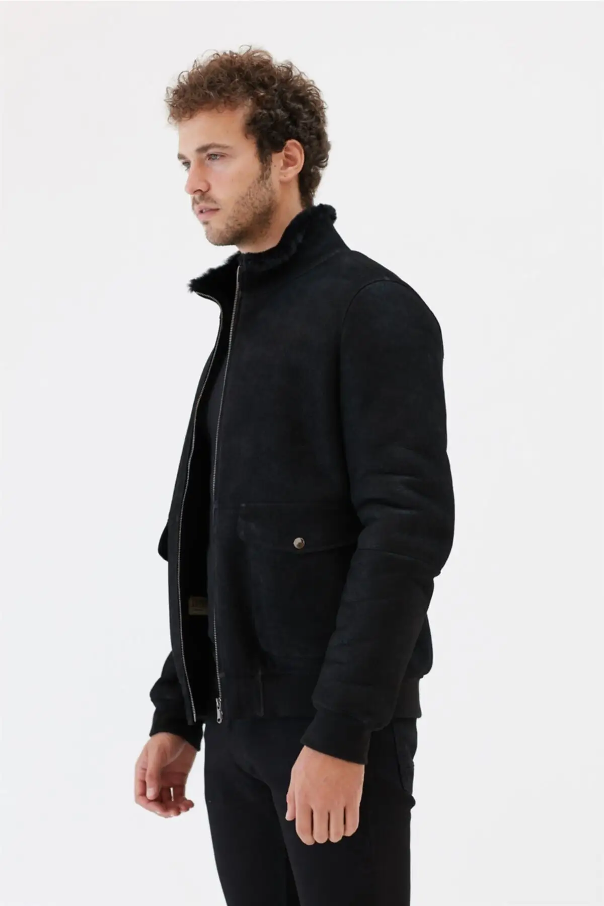 Veste de sport en peau de mouton véritable, veste d'hiver en cuir de mouton noir de Fast Moda, livraison gratuite