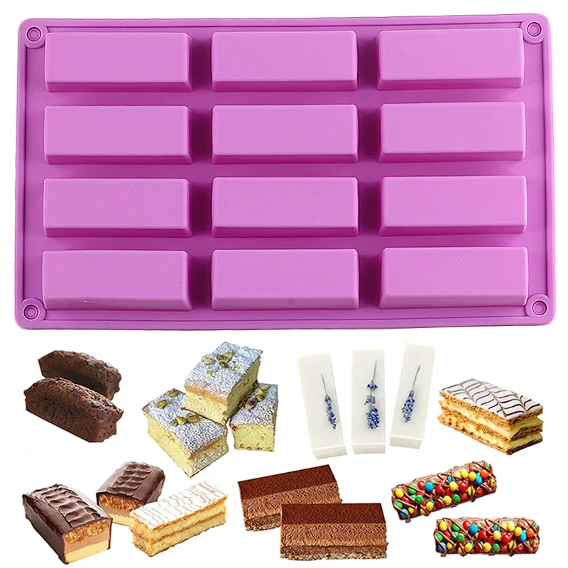 12 Cavity Silicone Cake Mold Rectangle Shape Chocolate Molds Soap Mould Cake Decorating Tools DIY Baking Pan Kitchen Accessories