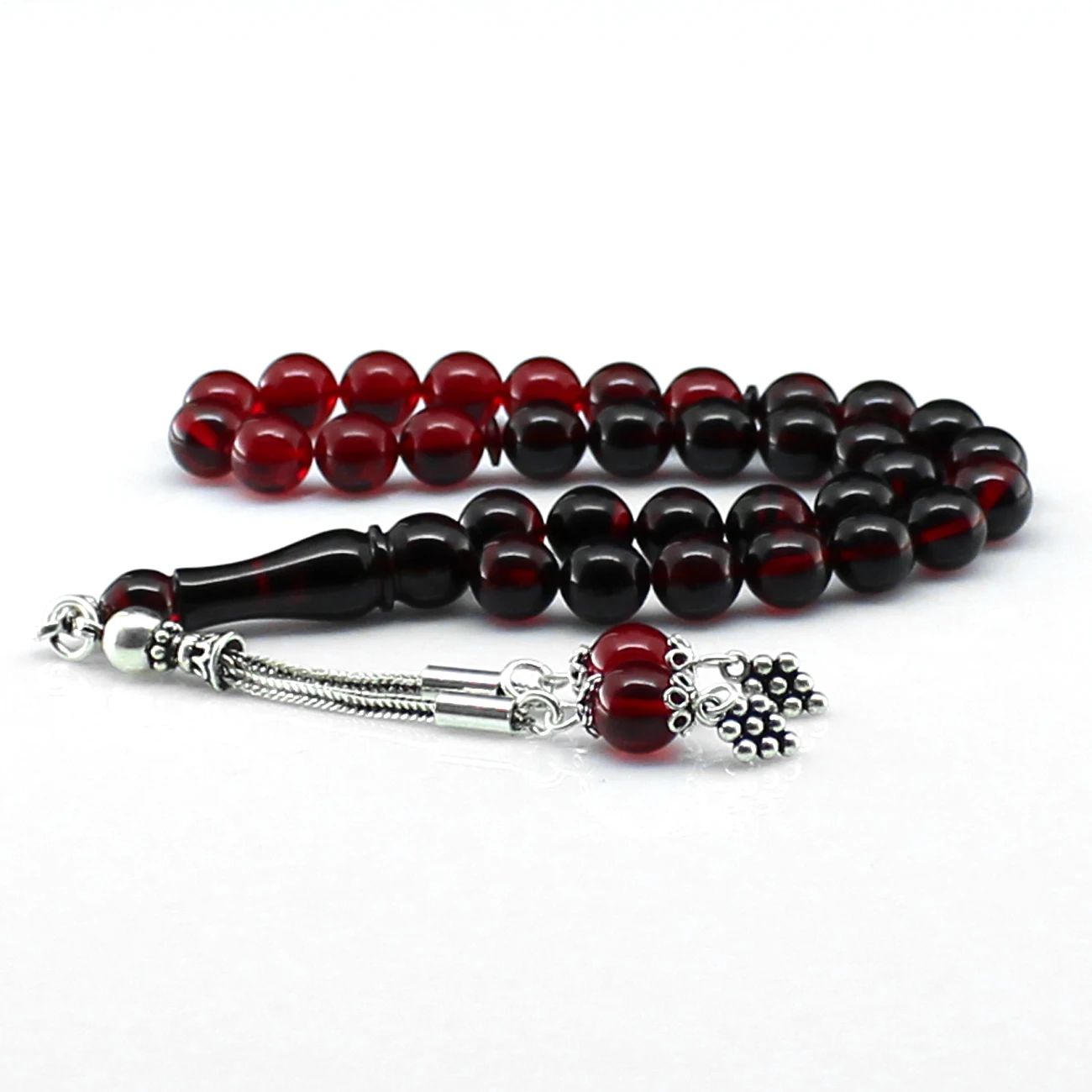 33 Beads Squeezed Fire Amber Rosary For Men Muslim Prayer Tasbih Misbaha Islamic High quality Jewelry Turkish Style Subha Capsule Cut Tassel Pure 925 Sterling Silver