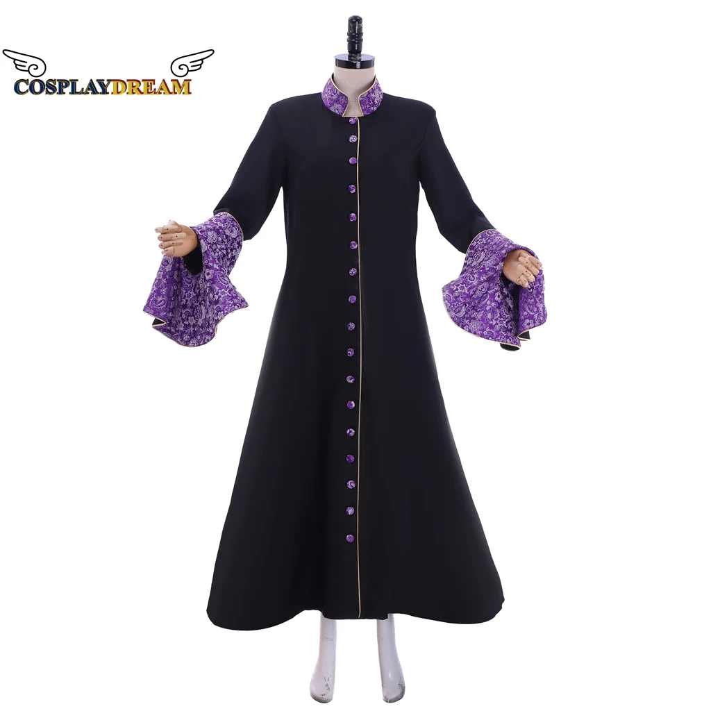 

Cosplaydream Roman Priest Purple Black Robe Costume Medieval Clergy Cassock Women Bustle Sleeves Robe Custom Made