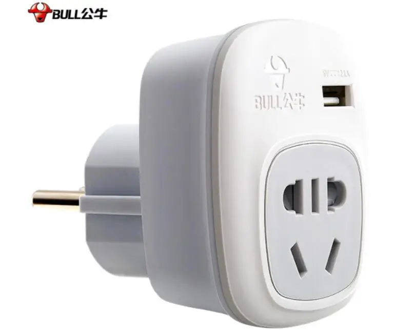 BULL GN-911G  european type converter socket with USB Plug for EU Europe Germany Standard Russia Spain conversion plug