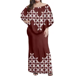 Wholesale Price Fashion Red Shor Sleeve Close-fitting Off Shoulder Dress Polynesian Tribal Soft Fabrics Formal Occasions Dress