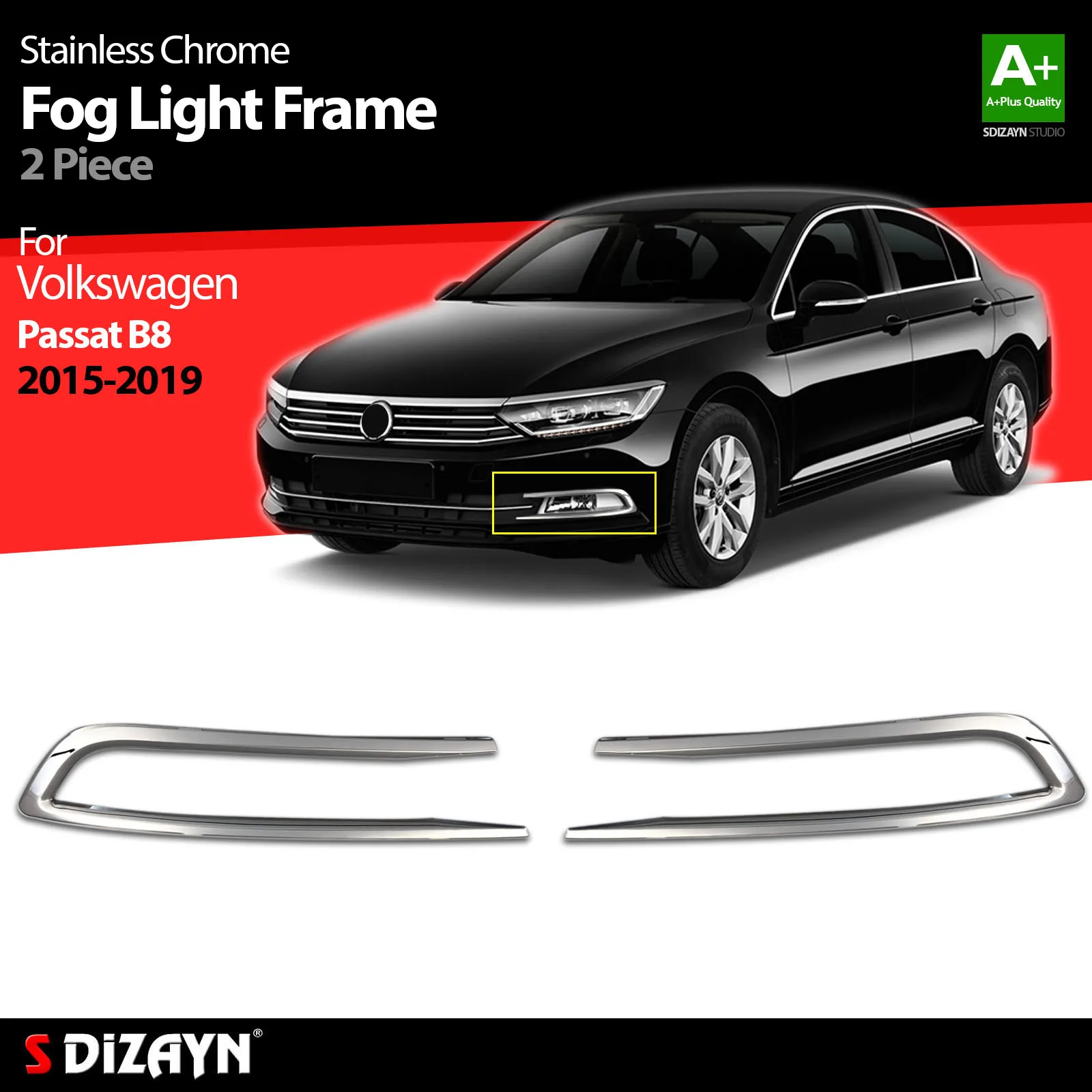 S Dizayn For Volkswagen Passat B8 Chrome Fog Light Frame Stainless Steel 2 Pcs VW Exterior Car Accessories Parts Auto Products