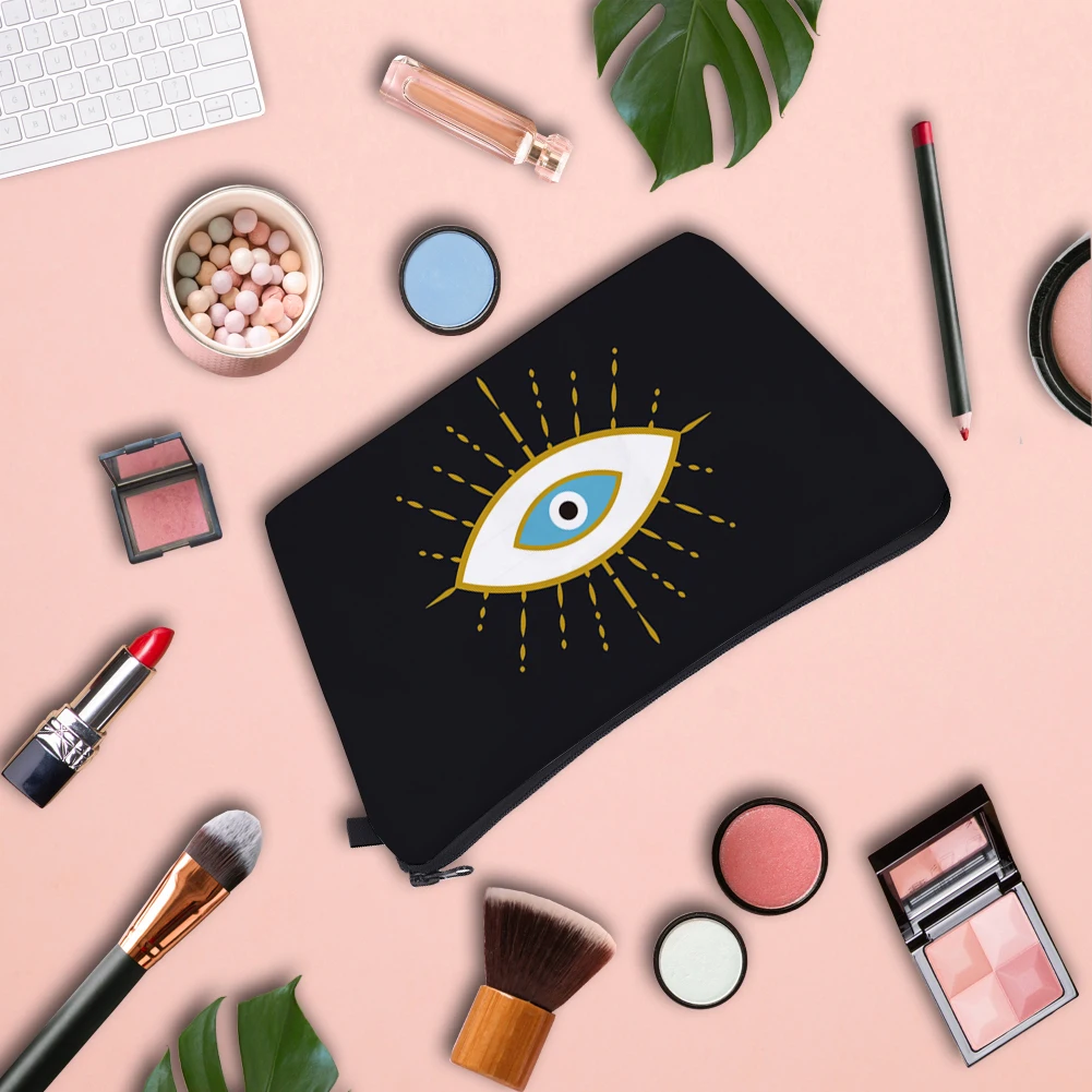 Evil Eyes Print Toiletry Bag Vacation Makeup Bags Men Wash Pouch Travel Accessories Pencil Case Girls\' Cosmetic Bag For Women