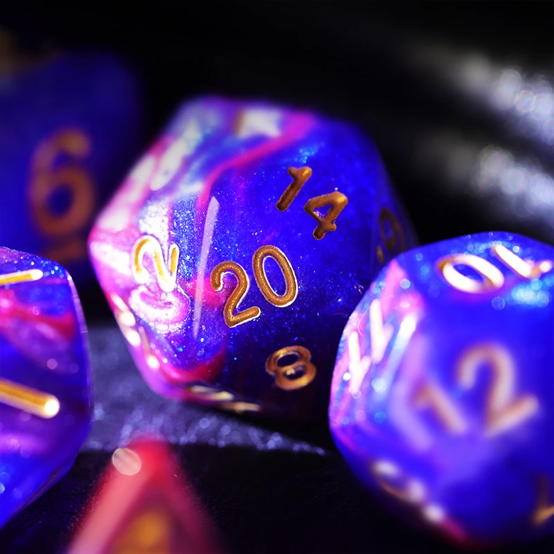7 Stks/set Roze En Blauwe Sterrenhemel Dobbelstenen D & D Coc Veelvlakte Dobbelstenen Voor Tafelspel Dnd Rpg