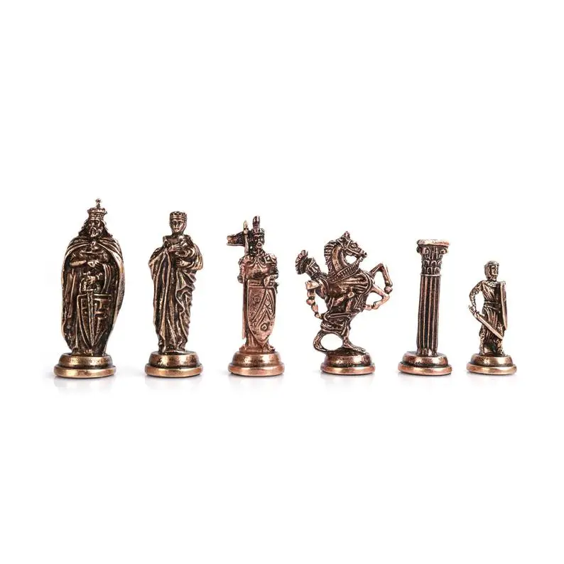 Royal British Army Antique Copper Metal Handmade Chess Pieces King 8 cm (Without Board, Only 32 Pieces)