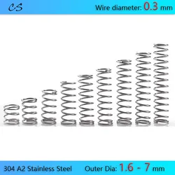 10Pcs 0.3mm Compression Spring 304 A2 Stainless Springs Wire Dia 0.3mm Outer Dia 1.6 2 2.5 3 4 5 6 7mm Length 5 10 15 20 - 180mm