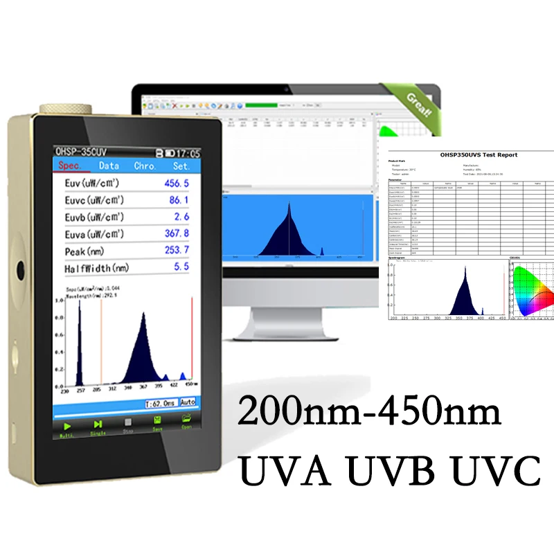 UV Light Wavelength Meter 200nm-450nm Spectrometer UVA UVB UVC OHSP350UVS