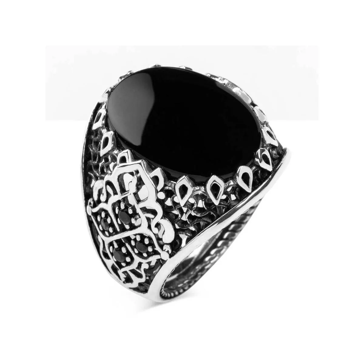 

925 Sterling Silver Modern Sides Black Enamel Onyx Stone Men's Ring Exclusive Chic Accessory for Men Special Ring