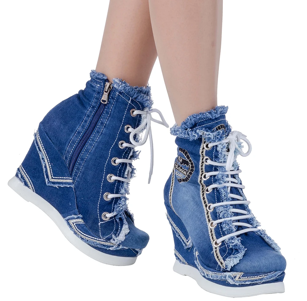 Denim Boots Handmade Blue Torn Heeled Denim Women\'s Boots Birthday Gift /Women\'s Shoes, Denim Shoes, Denim Sneakers / 2074