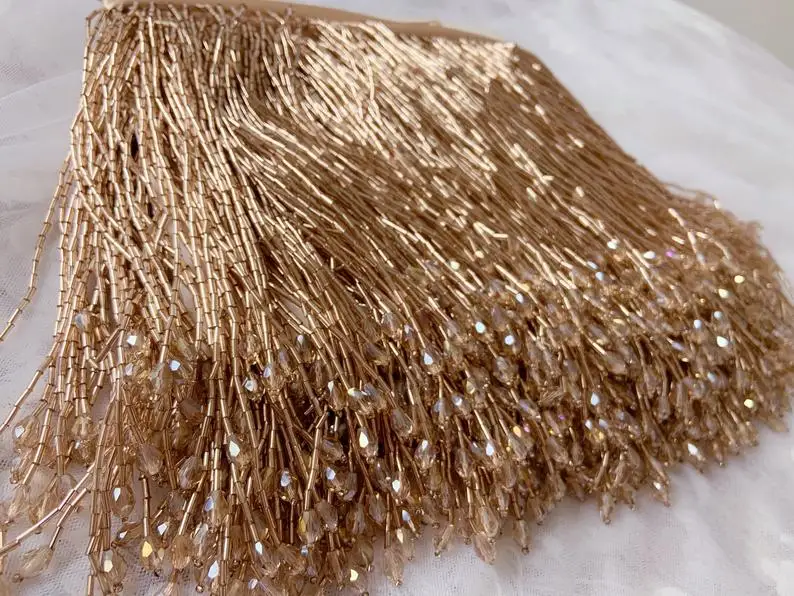 Light Pink Heavy Bead Fringe Tassel Trim For Dance Costume, Haute Couture Dress Trimming Beading Fringe Gold Silver Blue