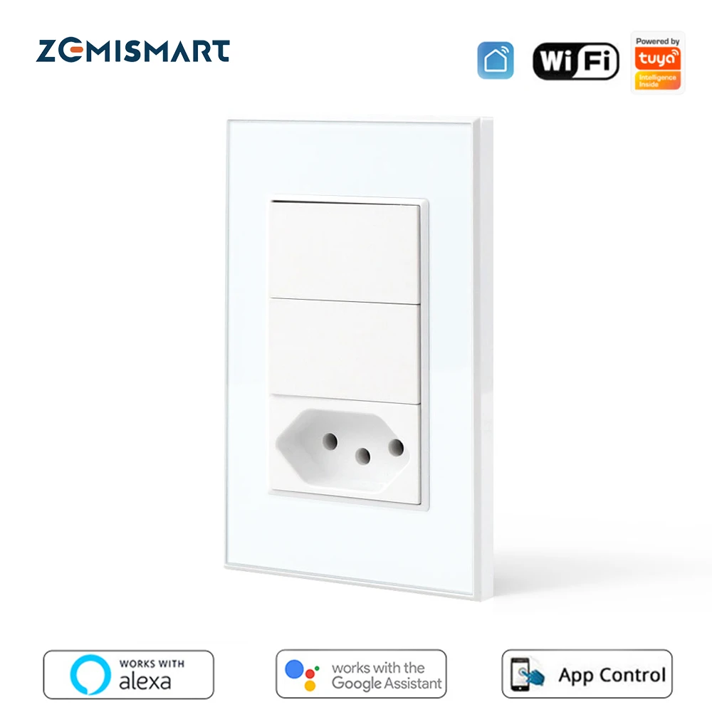 

Zemismart WiFi Brazil Switch Socket Smart Wall Light Switch Tuya Outlet Alexa Google Home Voice Control Brazilian 10A Tomada