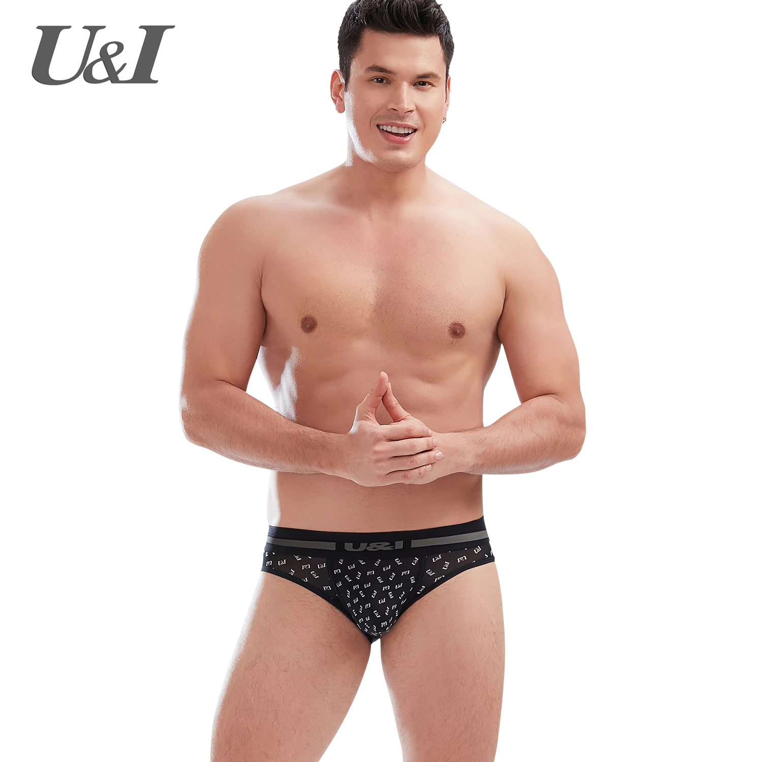 

U&I underwear men’s trendy printing triangle ultra-thin nylon comfortable breathable concave-convex pouch personalized buttocks