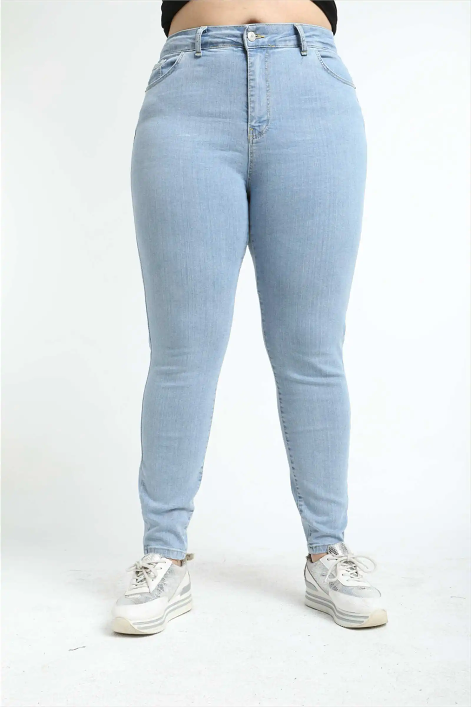 Diaves Women Summer Fashion Plus Size High Waist Skinny Blue Jeans Turkish Quality Blue White