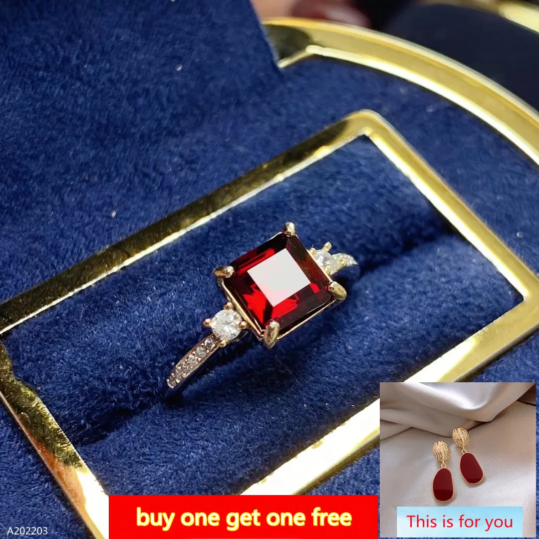 

100% 925 Sterling Silver Natural Mozambique Garnet Ladies Girls Mini Rings 8x8 New Geometric Square Support Recheck