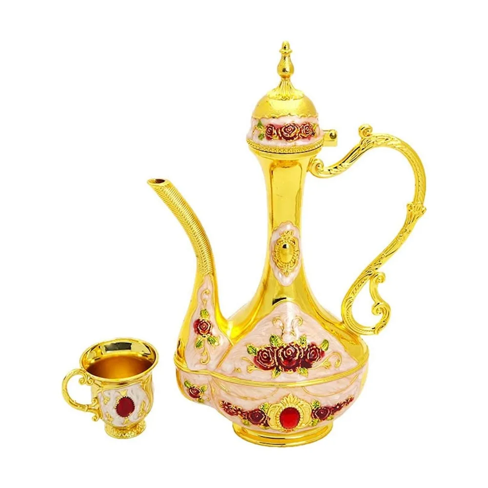 Large Zemzem Set with Enamel Gold glass set used in zamzam or sherbet treats Jug set wedding, dowry, Hajj - Umrah Gift Ewer