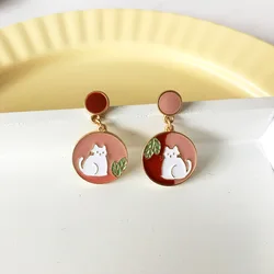 Fashion Cute Animal Kitten Leaf Dangle Earrings For Women Cat Rabbit Moon Flowers Asymmetrical Sweet Earring Party Jewelry