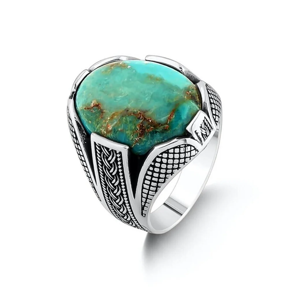 925K Sterling Silver Ring Turquoise Stone Classic Jewerly For Man Fine Workmanship Gift For Teen Handmade Jewelry Freeshipping