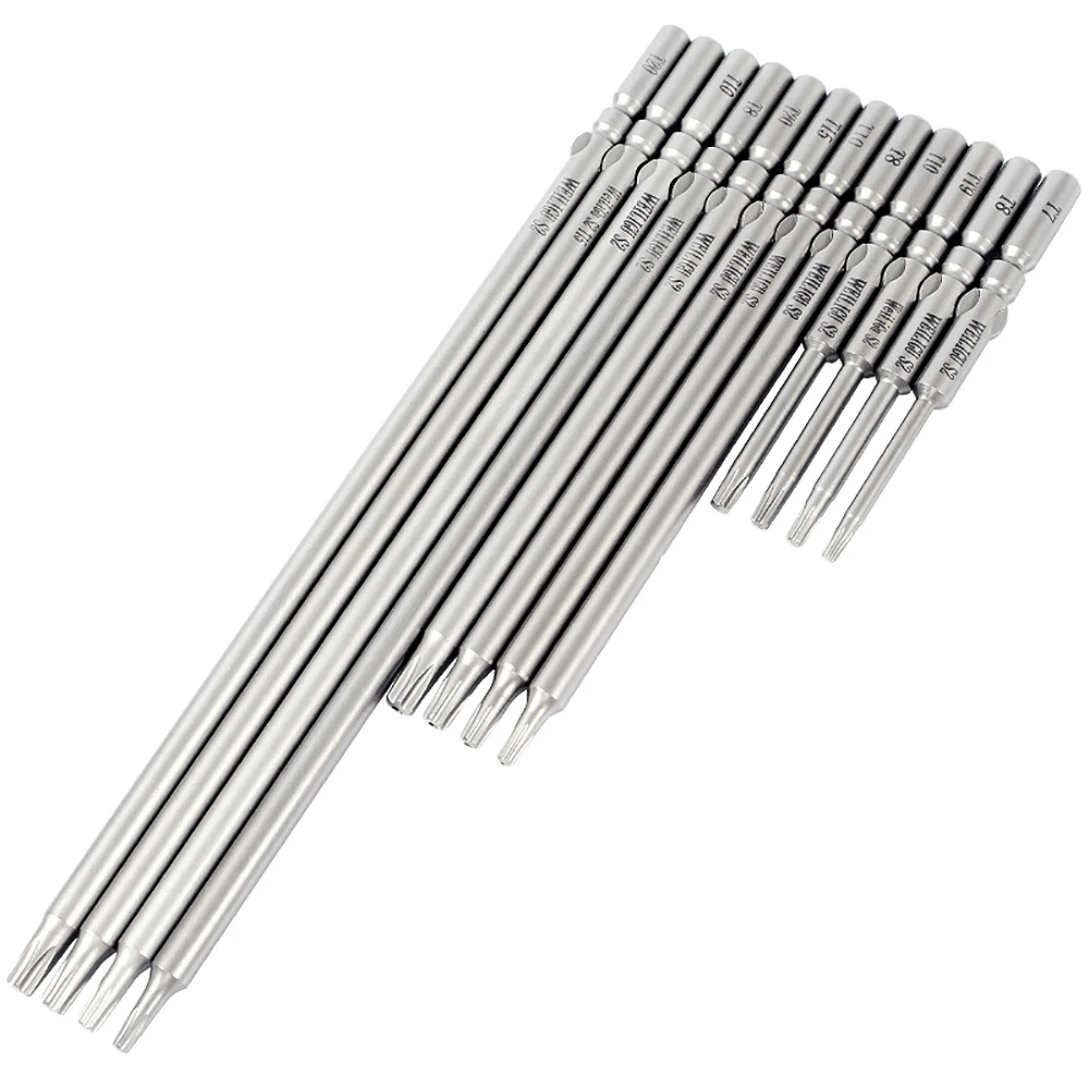 5Pc Elektrische Schroevendraaier Boor Set Torx Drive Schacht 5Mm S2 T4 - T15 Effen Lengte 60 100 150Mm Magnetische Houtbewerking Diy Gereedschap
