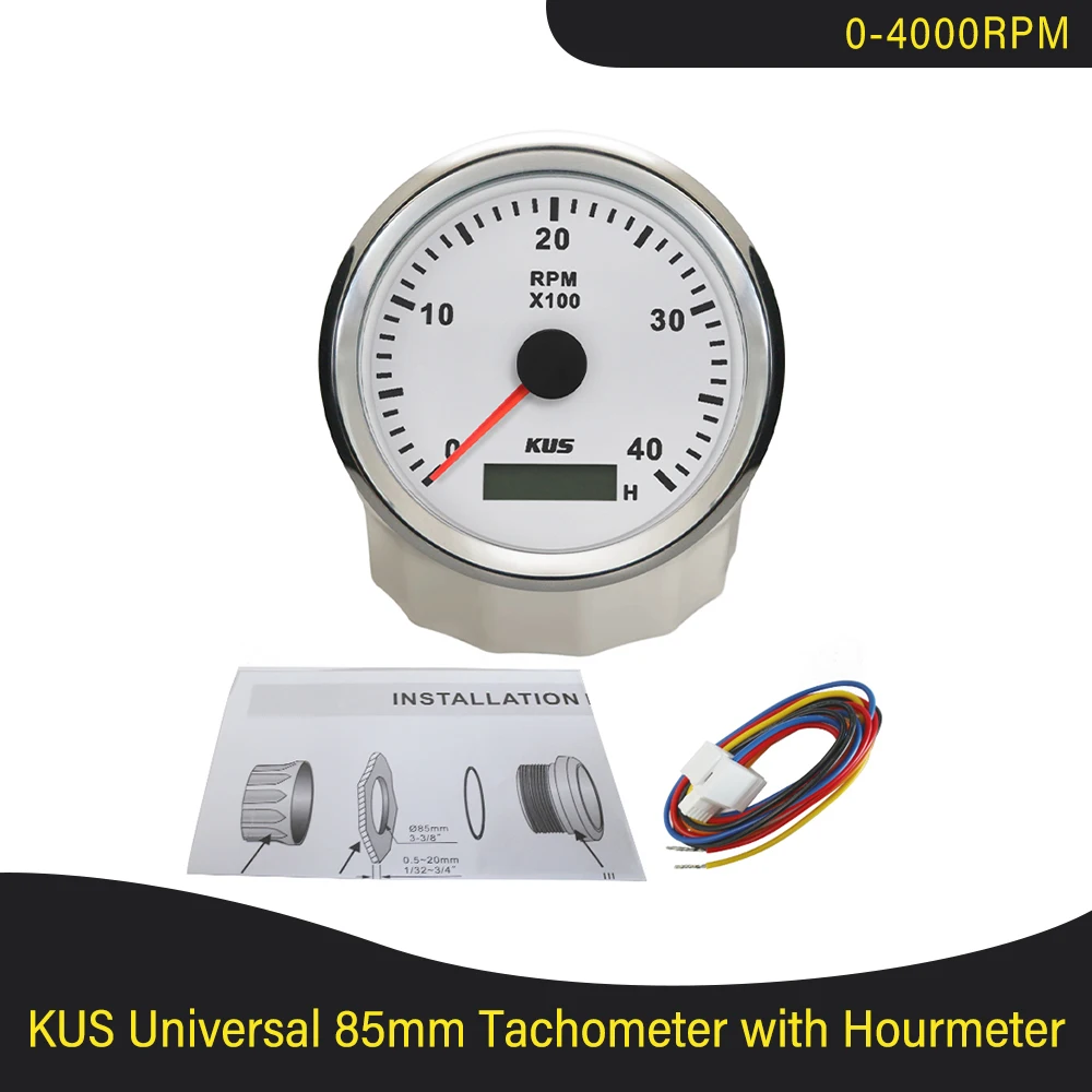 KUS 3K 4K 6K 8K Tachometer RPM Engine Tach Hour Meter LCD Display Inductive for Car Boat Motorcycle