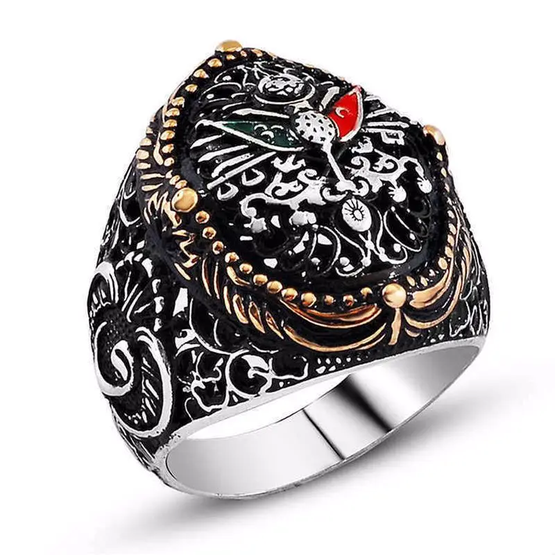 Silver Ottoman State Coat of Arms Men's Ring - 925 Sterling Men's Jewelry Wedding Birthday Gift - Box - Man - Fashion - Botiva - Size - Turkish - Patterned Embroidered