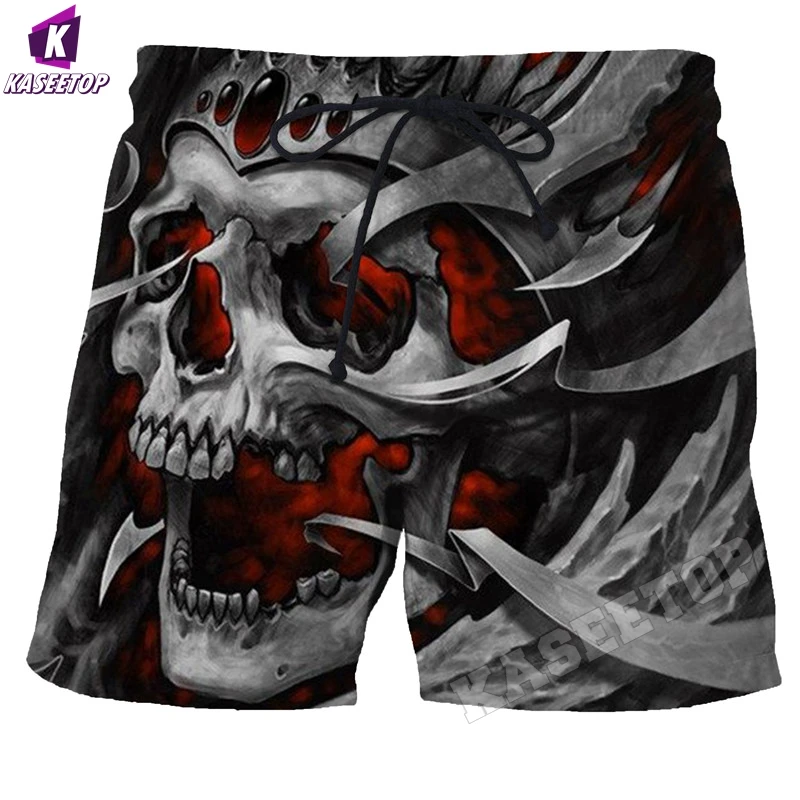 Men's Horror Skull 3D Printed Summer Beach Shorts Fashion Casual Quick-drying EU Size Oversized Swimsuit Outer Board Shorts 6XL