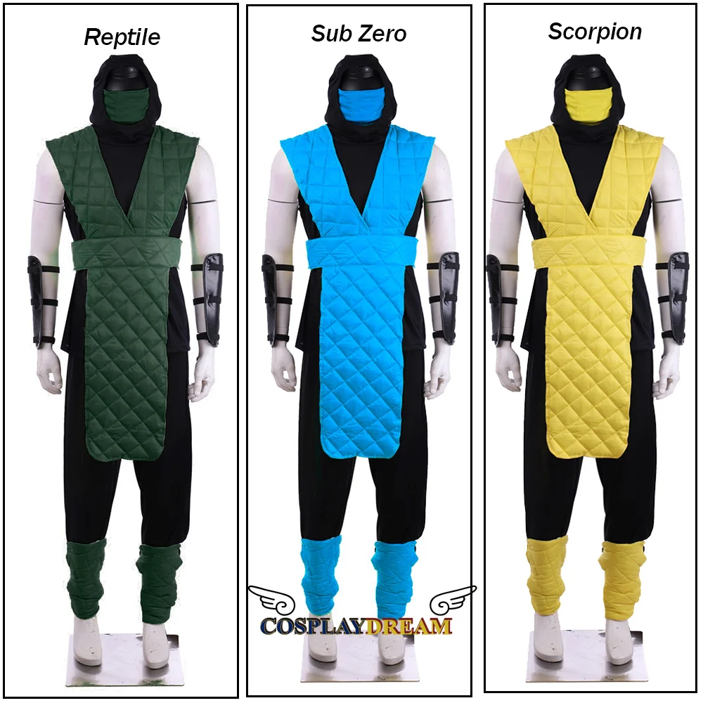 Mannen Mortal Kombat Sub-Zero Reptiel Scorpion Cosplay Kostuum Pak Met Gezicht Die Shotokan Ninja Fighter Pak Uniform