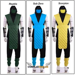 Men's Mortal Kombat Sub-Zero Reptile Scorpion Cosplay Costume Suit with Face Covering Shotokan Ninja Fighter suit uniform