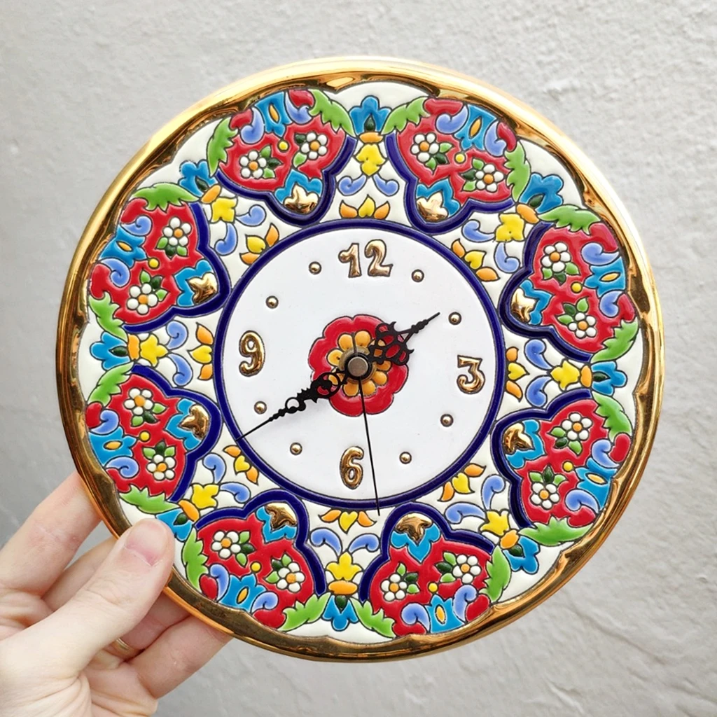 Spanish high ceramic watch 24 cm/9,45 inch enamelled diameter made to 24 quilates-arte-home and decoration