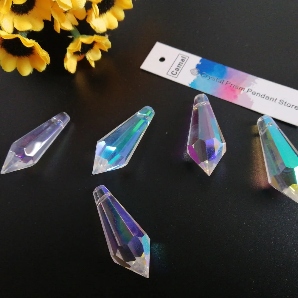 Camal 10pcs 38mm/1.49inch Rainbow AB Color Crystal Icicle Drop Pendant Prisms Parts SunCatcher Lamp Lighting Home Decoration