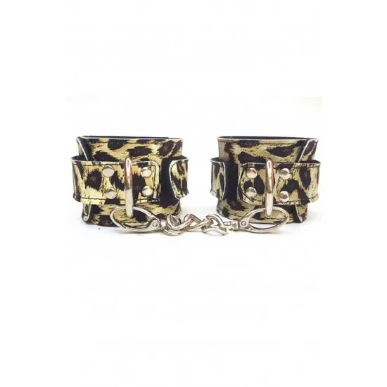 LOOK FOR YOUR WONDERFUL NIGHTS WITH ITS STUNNING COLOR Fancy Leopard Leather Handcuffs .