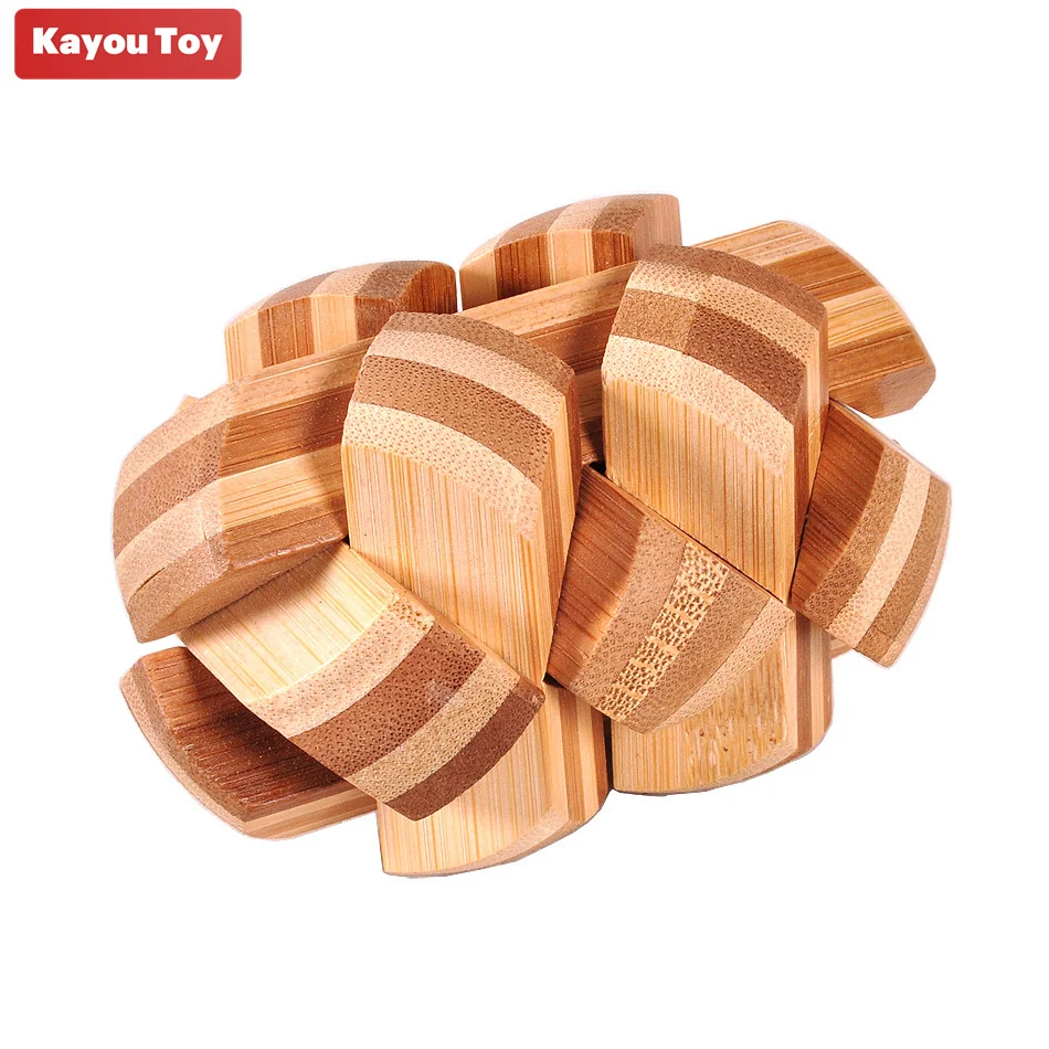 Wooden Rugby Shaped Lock IQ Brain Teaser Puzzles Bamboo Interlocking Educational Toy Game for Adults Kids Gift