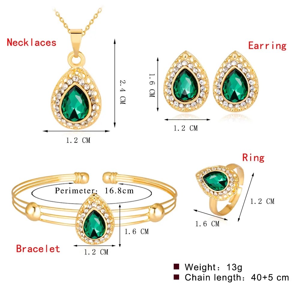 Fashion European and American hot selling new necklace set Exquisite multi-color drop necklace earrings 4-piece wedding set gift