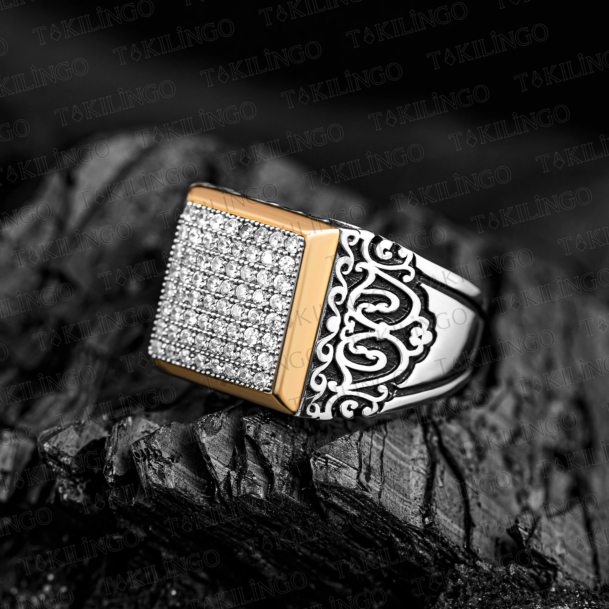 

925 Sterling Silver White Mini Zircon Stones Patterned Model Special Design SpecialProduction CraftsmanHandmade Biker Men's Ring