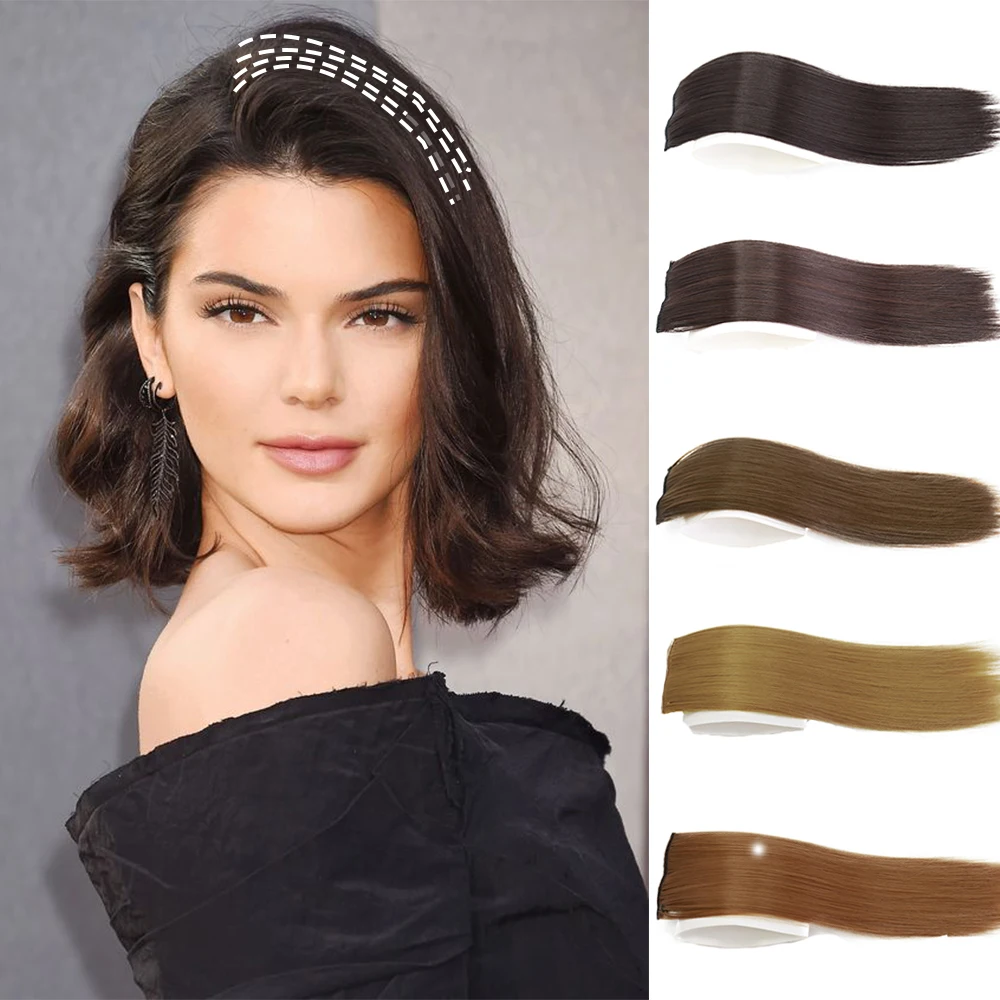 

Synthetic Invisable Seamless Hair Pads Clip In One Piece Hair Extension Lining of Natural Hair Top Side Cover Hairpiece