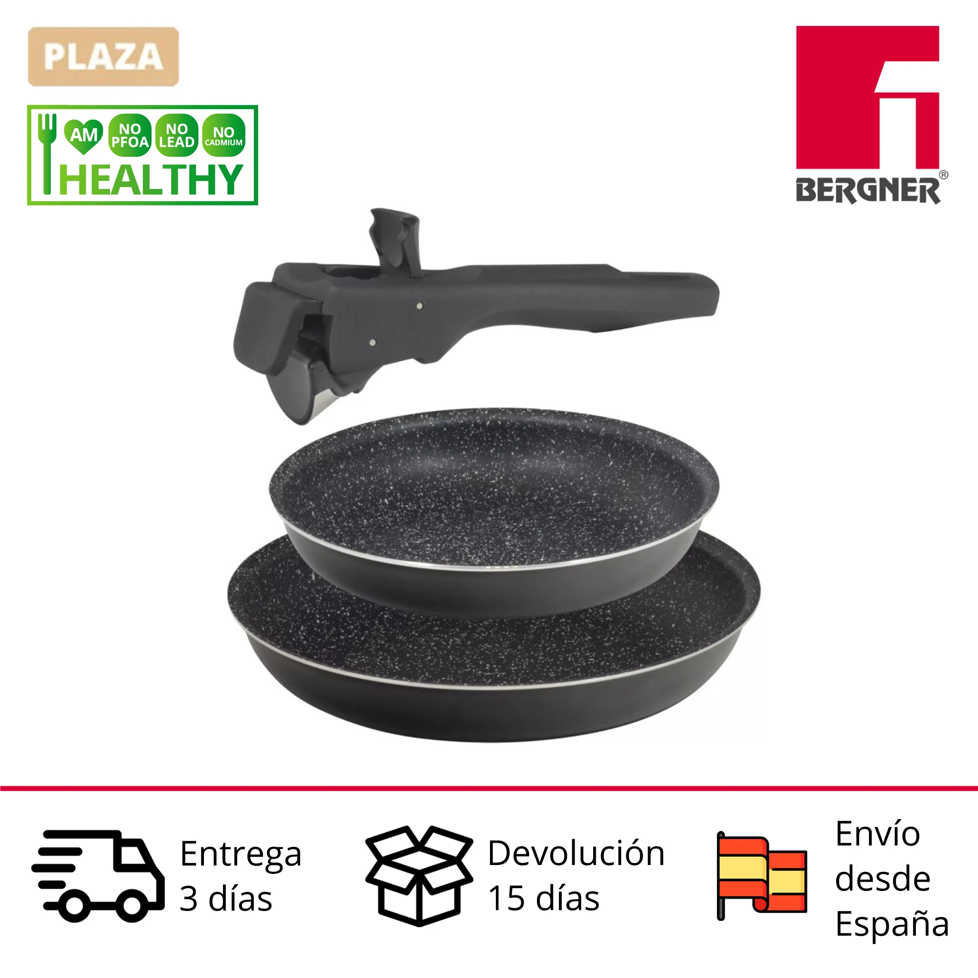 BERGNER aluminium pans with Click and Cook black handle suitable for non-stick induction