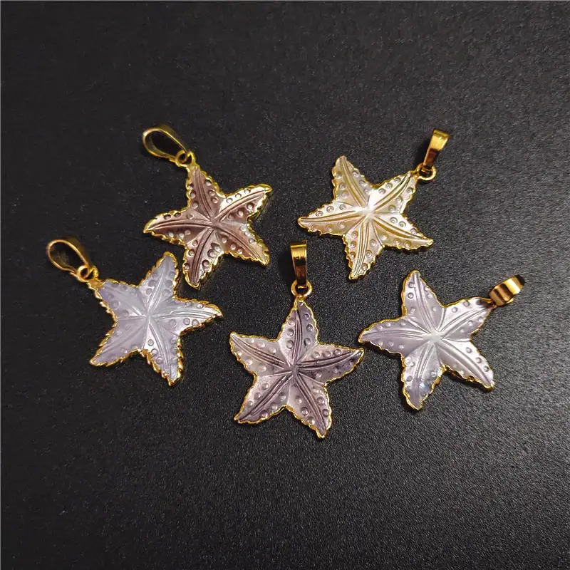 FUWO Wholesale Summer Women\'s Popular Freshwater Shell Pentagram Pendant With Golden Trimmed 5Pcs/Lot PD506