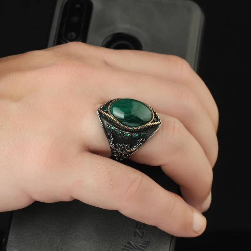 Male Malachite Gemstone 925 Sterling Silver Ring Special Design 2022 Summer Winter Fashion Trend Accessories Products Souvenir Free Shipping