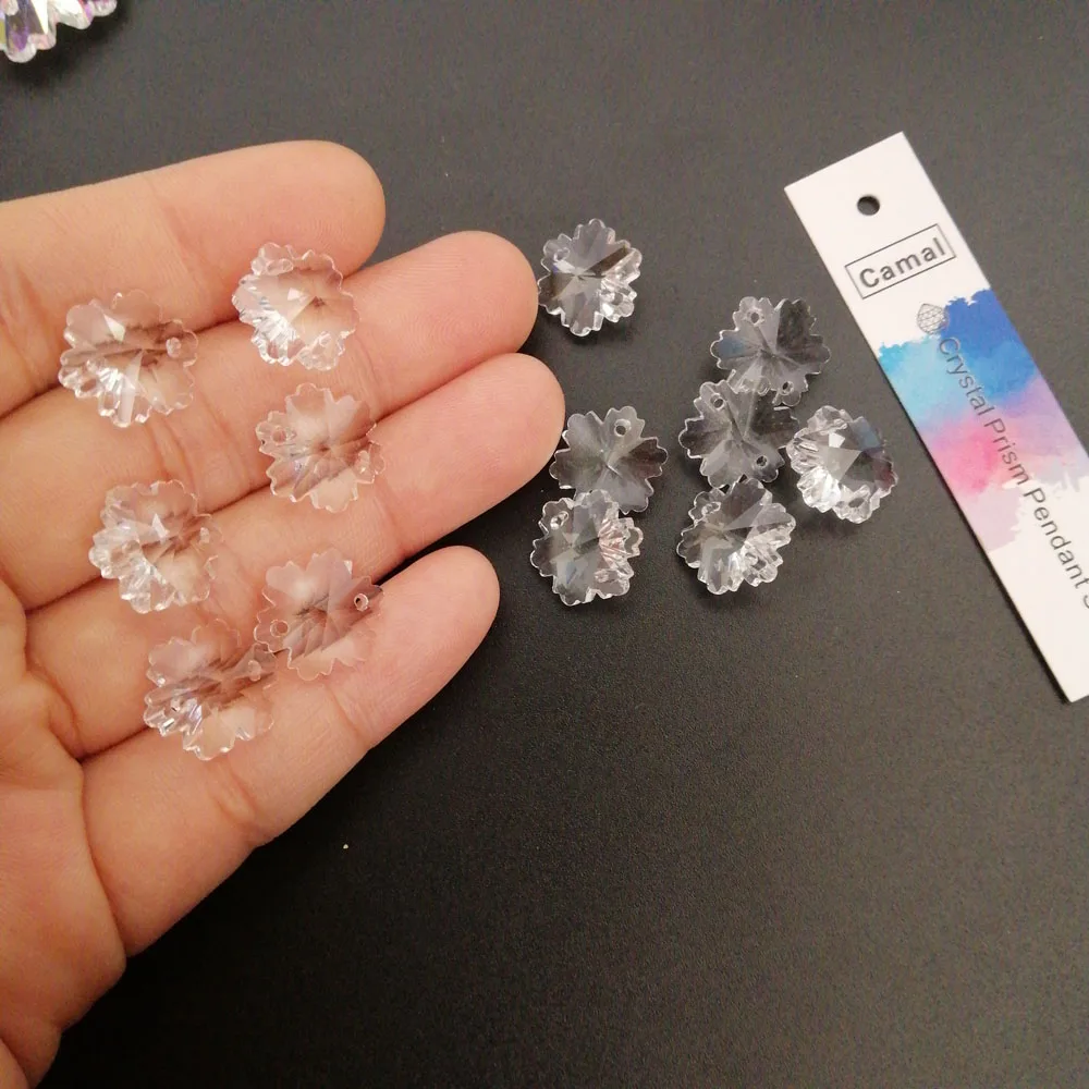 Camal 20pcs Clear 14mm Snowflake Crystal Loose Bead 2 Holes Prisms Hanging Lamp Part Chandelier Wedding Party Curtain Home Decor