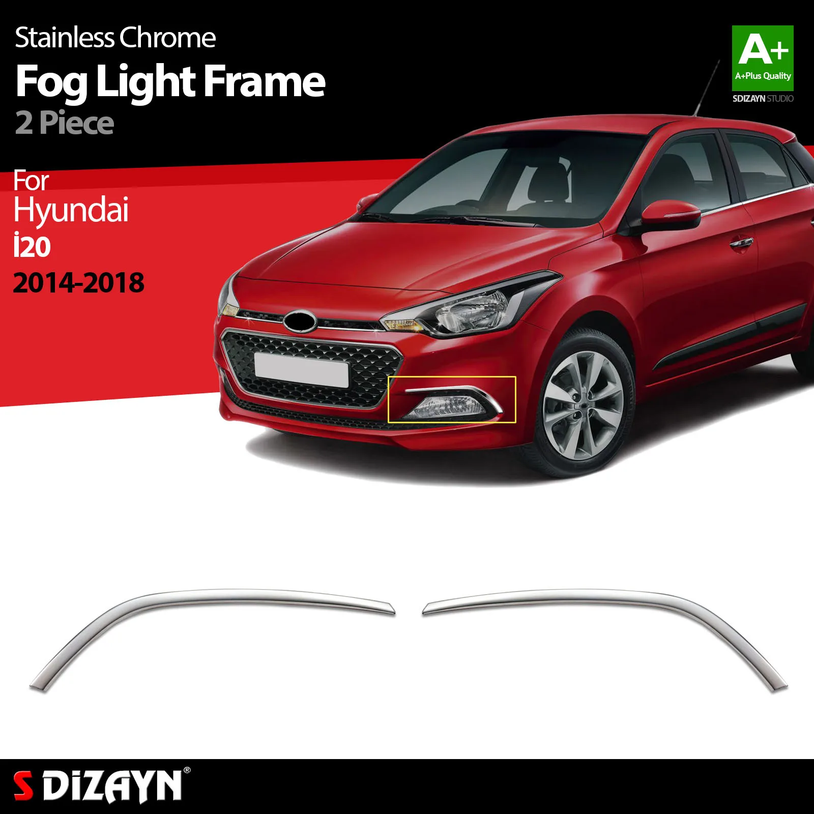 S Dizayn For Hyundai i20 Chrome Fog Light Frame Stainless Steel 2 Pcs  Exterior Car Accessories Parts Auto Products Stickers