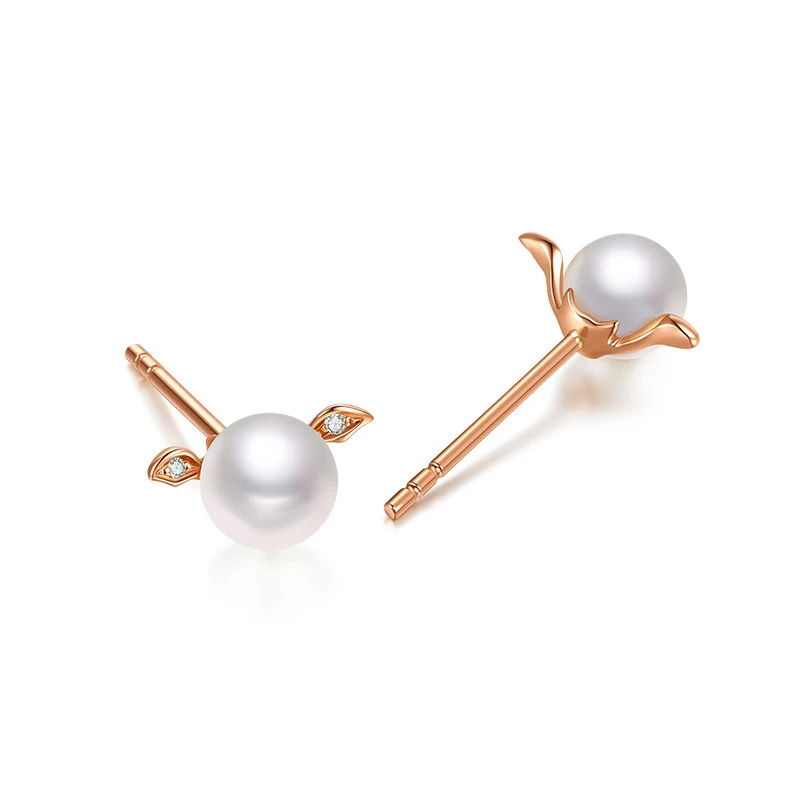 

New Arrival 18K Rose Gold Earrings AU750 Gold Women 9mm Round Pearl Stud Earrings