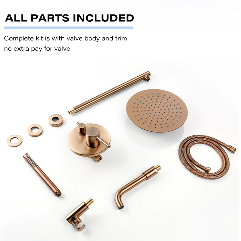 Bathroom Shower Faucet Brushed Rose Gold Smesiteli Brass 3 Way Diverter Valve Kit Hot & Cold Mixer Tap Tub Spout Hand Spray