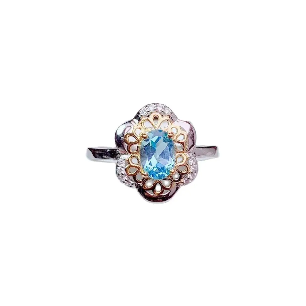 

KJJEAXCMY fine jewelry 925 sterling silver inlaid natural blue gem stones topaz adjustable Female ring Miss woman girl Boutique