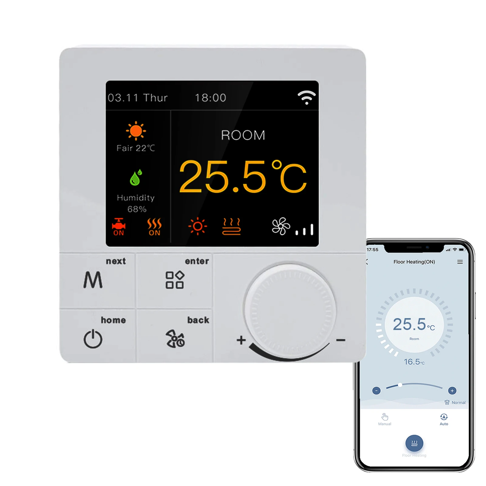 Qiumi RGB Colorful Smart WiFi Thermostat for Water / Floor Heating Electric  / Gas Boiler Works with Alexa Goog Home