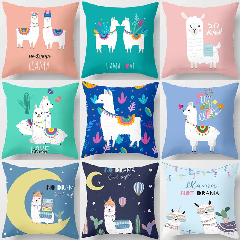 

Cartoon Alpaca Animal Decorative Cushions Pillowcase Polyester Cushion Cover Throw Pillow Sofa Decoration Pillowcover 40853