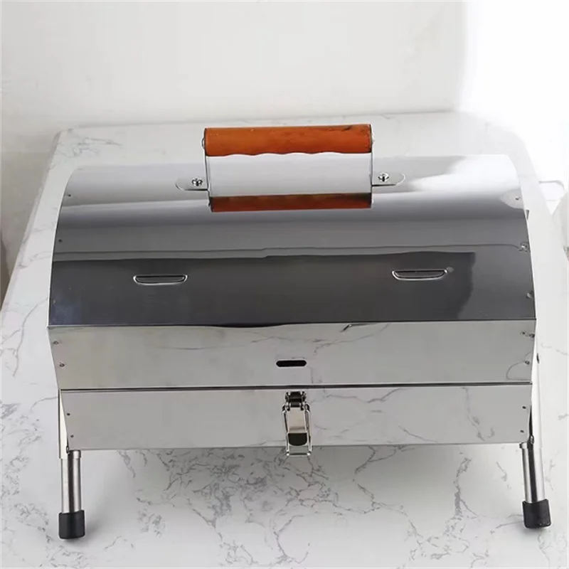 

Stainless Steel Charcoal Folding Double Sided Cylindrical Portable Convenient Barbecue Oven Charcoal Barbecue Oven