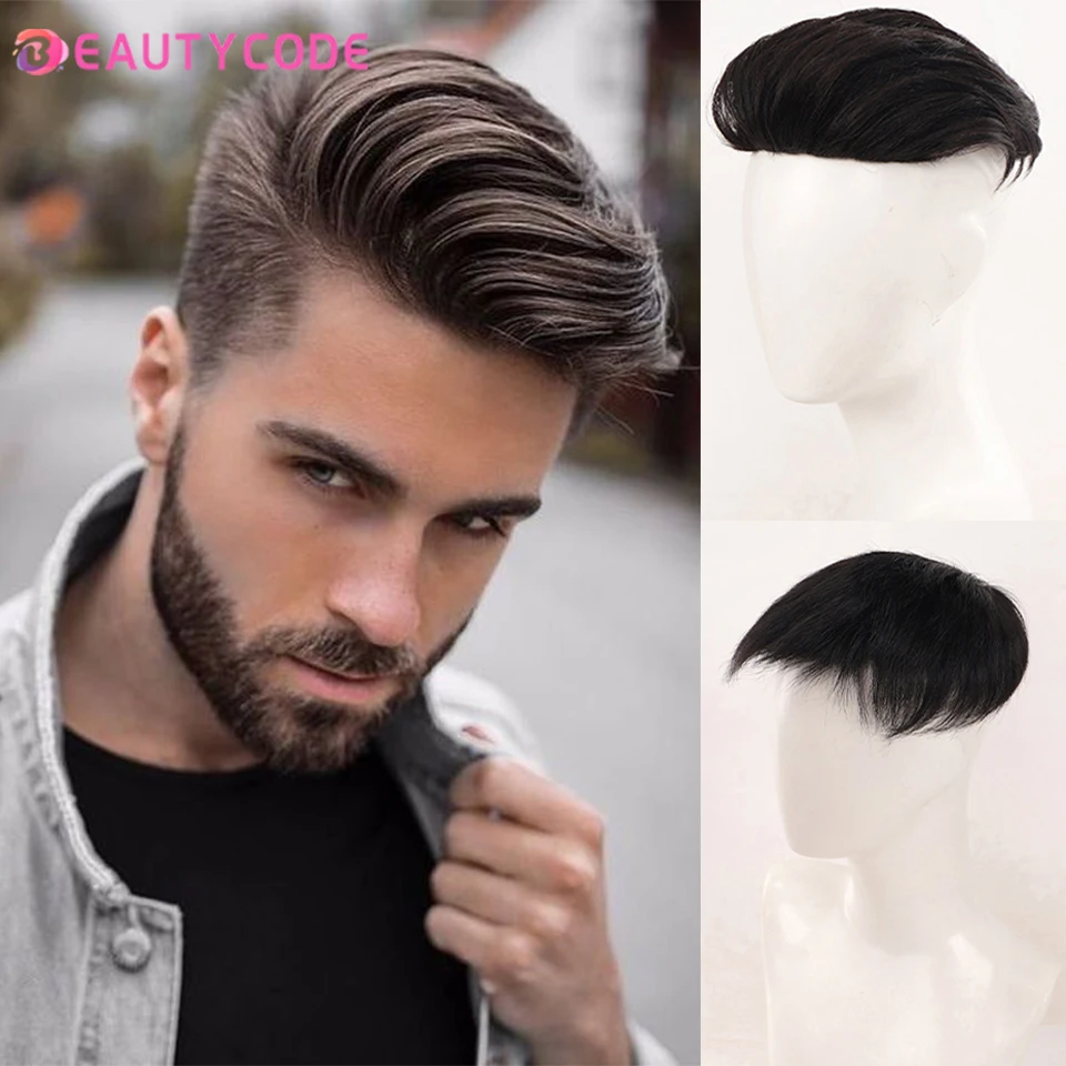 

BEAUTYCODE Short Wigs Toupee Hair For Men's Male Black Wig Natural Hair For Young Man Balding Sparse Hair Cut Hair Style