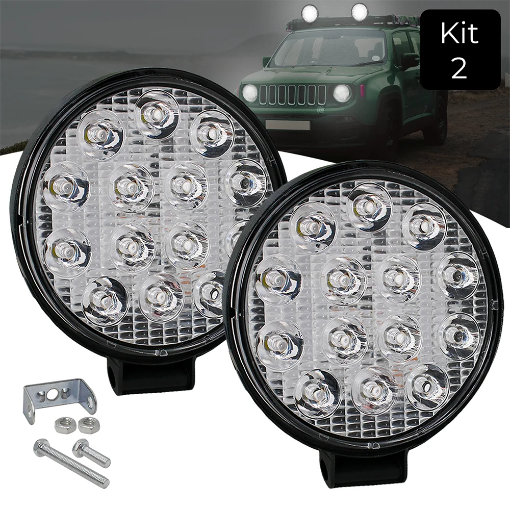 Kit 2 Mile Lighthouse 14 Leds 42W 12V/24v Round Off-Road Cold White (6000-6500K)