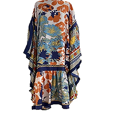 Kuwait Fashion 2022 Bohemian Summer Cotton Printed Loose Butterfly Kaftan Long Dress Oversize Muslim African Caftan Abaya