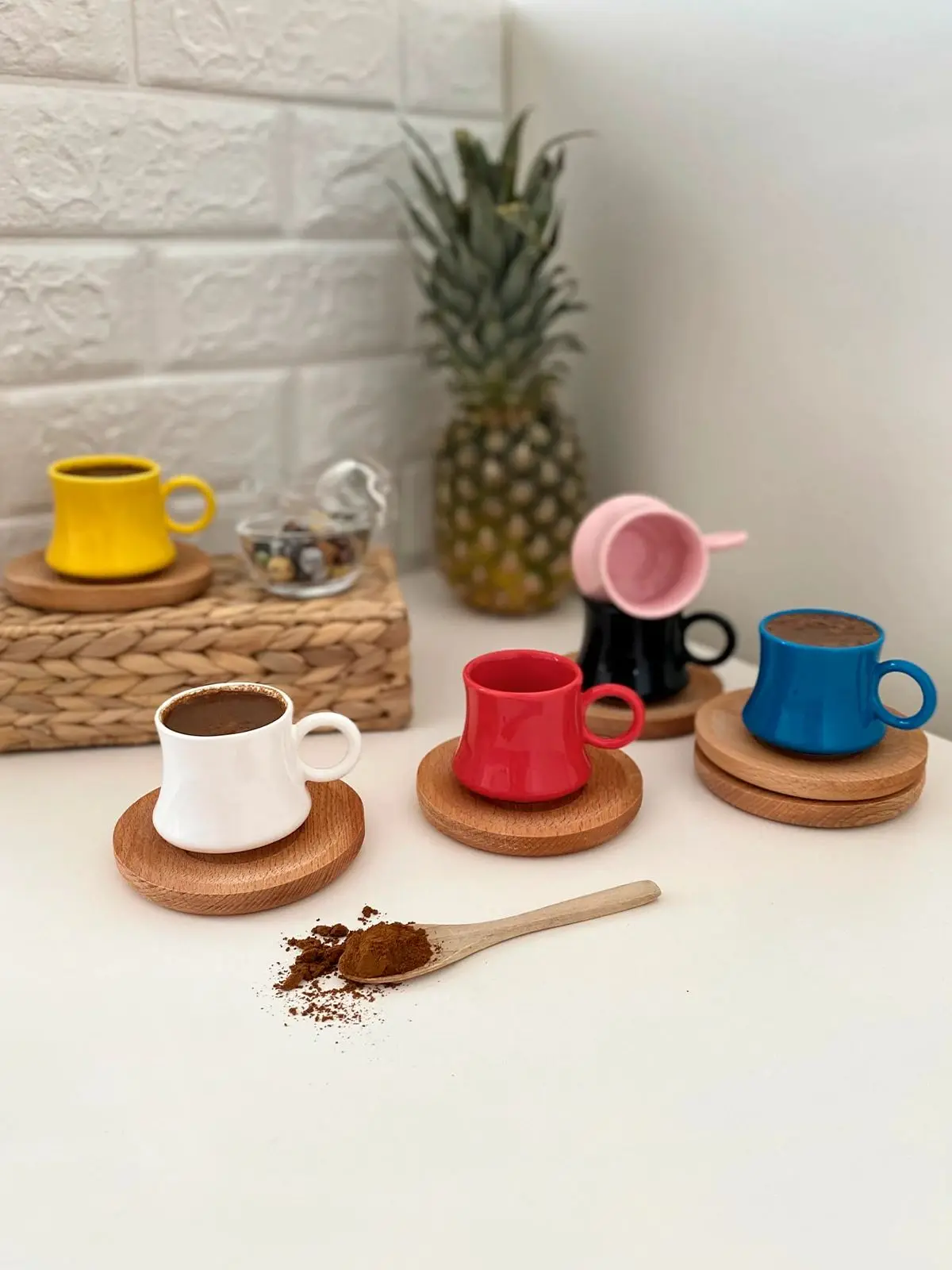 Colorful Coffee Cup Pad 6 Personality Scandinavian Design Ceramic Porcelain Cup Pad Turkish coffee Espresso Cup Set Turkish